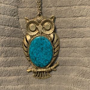 Vintage Owl Necklace with Turquoise body.